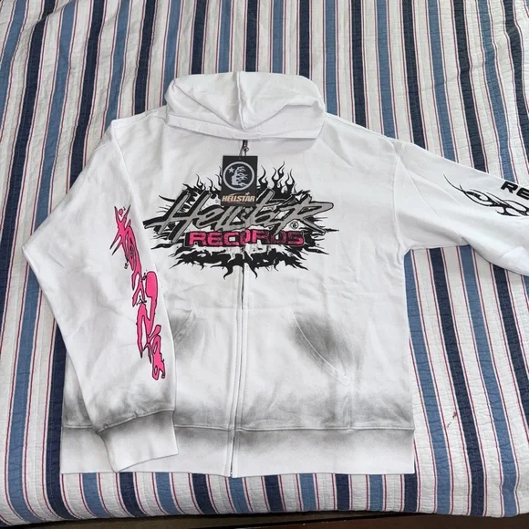 Hellstar Records White and Pink Hoodie